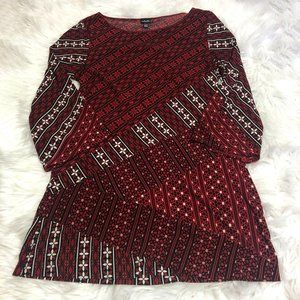 Rafaella Patterned Red Tunic Top with Three Quarter Length Sleeves